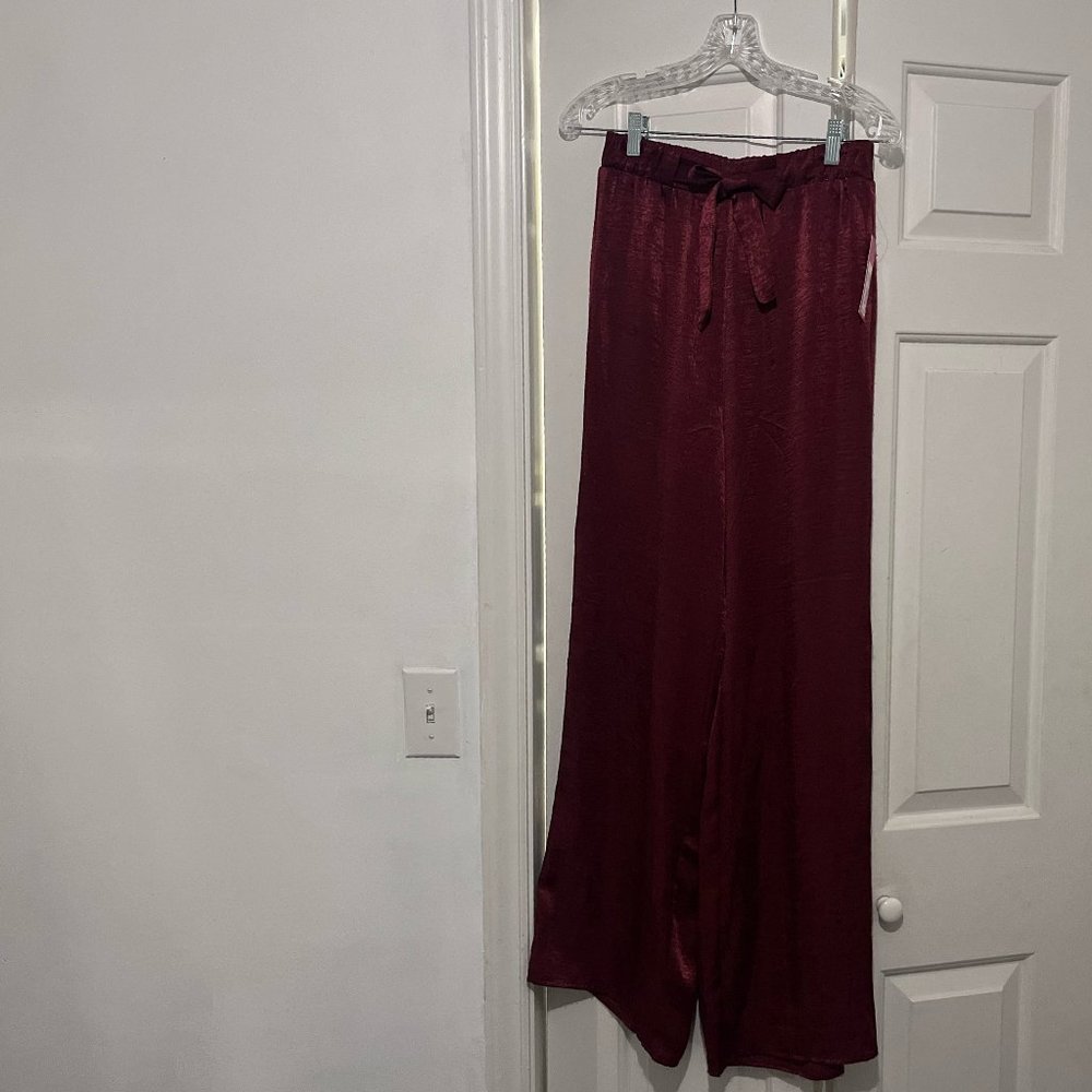 NWT red maroon wide leg satiny pants